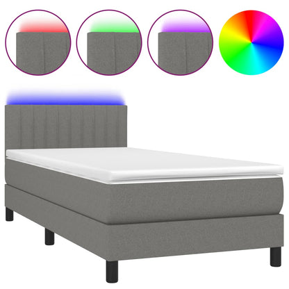 Dark Grey Box Spring Bed with Pocket Spring Mattress Fabric LED Headboard