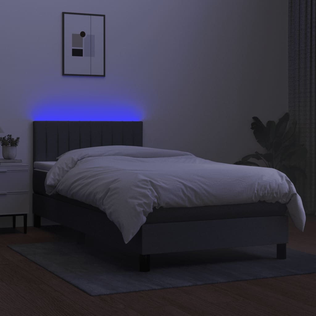 Dark Grey Box Spring Bed with Pocket Spring Mattress Fabric LED Headboard
