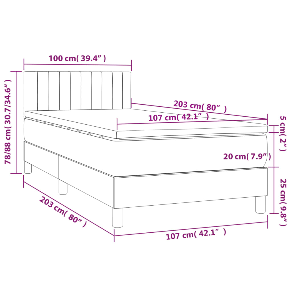 Dark Grey Box Spring Bed with Pocket Spring Mattress Fabric LED Headboard
