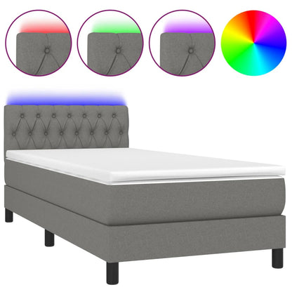 Dark Grey Fabric Box Spring Bed with Mattress LED Pocket Spring