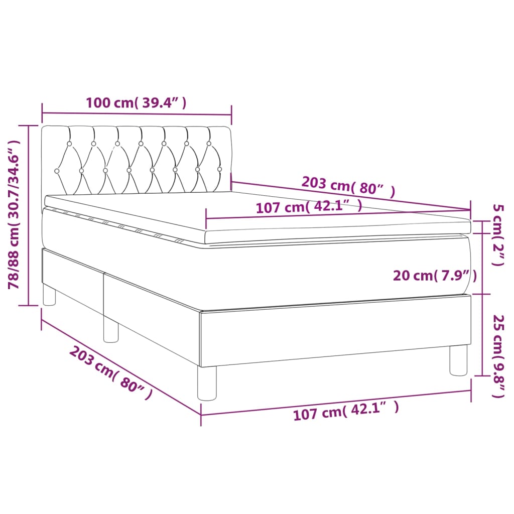 Dark Grey Fabric Box Spring Bed with Mattress LED Pocket Spring