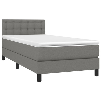 Queen Size Box Spring Bed with Mattress and LED USB Strip Dark Grey