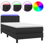 Black Faux Leather Box Spring Bed with Mattress LED Lights Pocket Spring Support