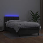 Black Faux Leather Box Spring Bed with Mattress LED Lights Pocket Spring Support
