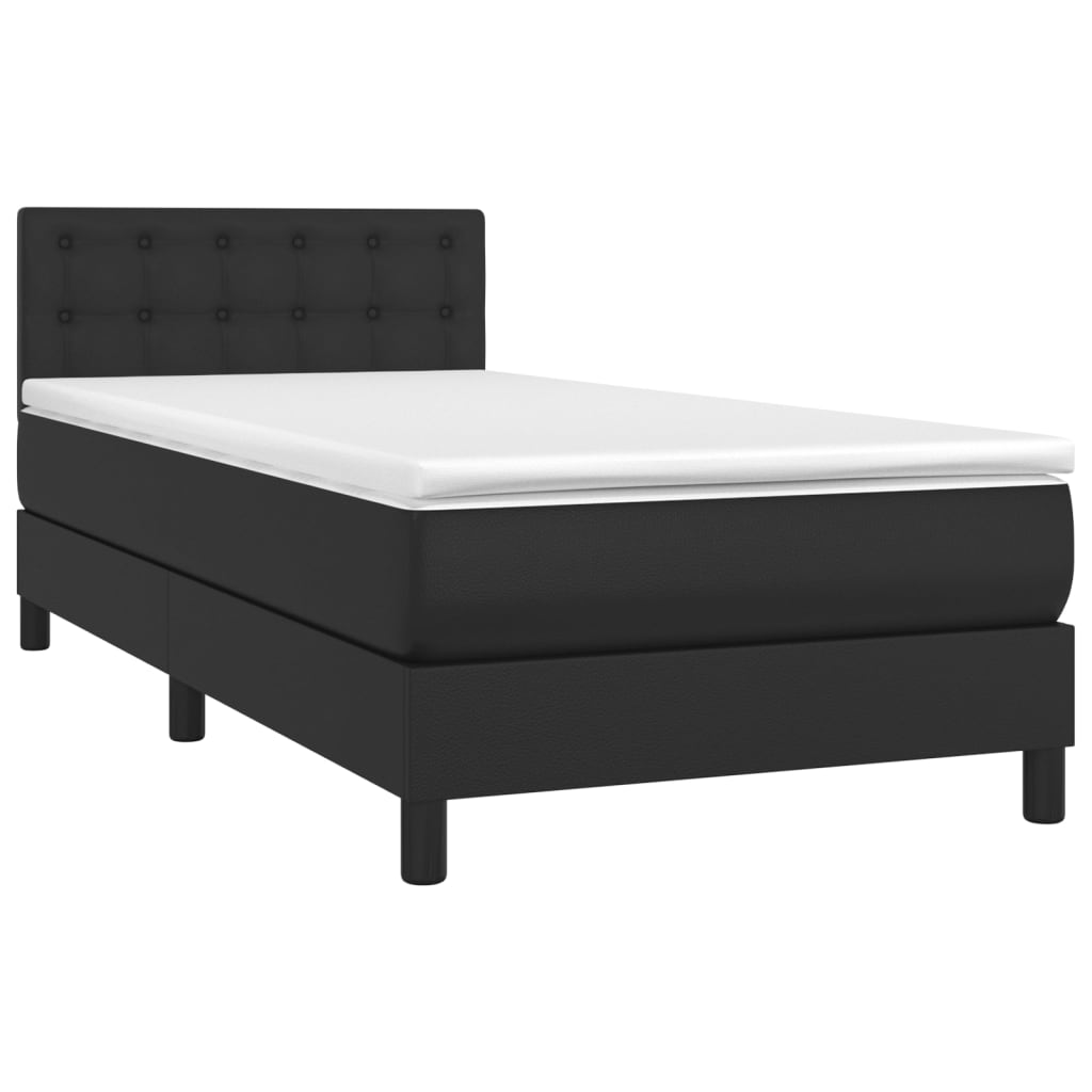 Black Faux Leather Box Spring Bed with Mattress LED Lights Pocket Spring Support