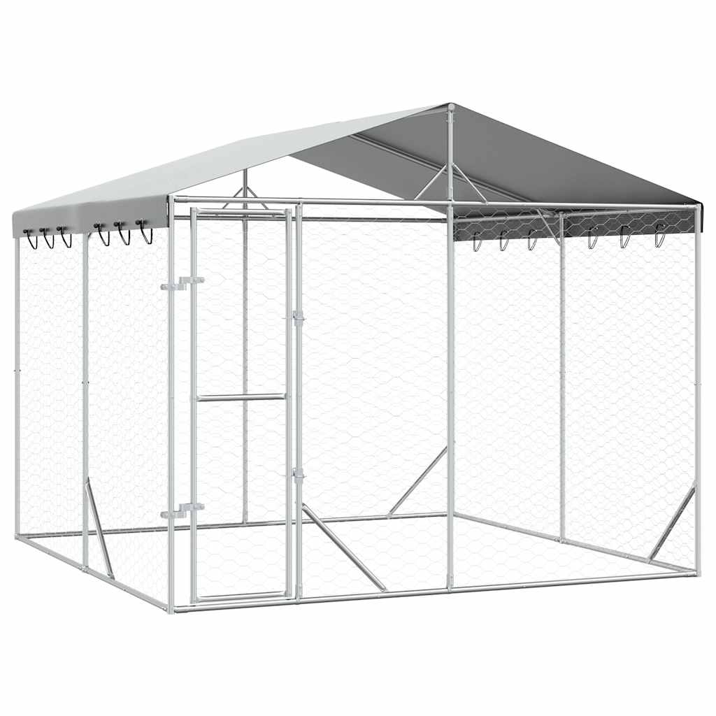 Large Outdoor Dog Kennel Galvanised Steel 3x3m | HomeAndLiving