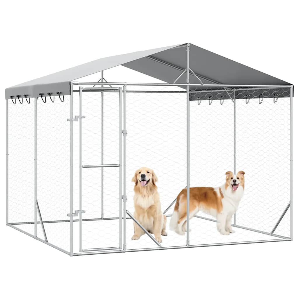 Large Outdoor Dog Kennel Galvanised Steel 3x3m | HomeAndLiving