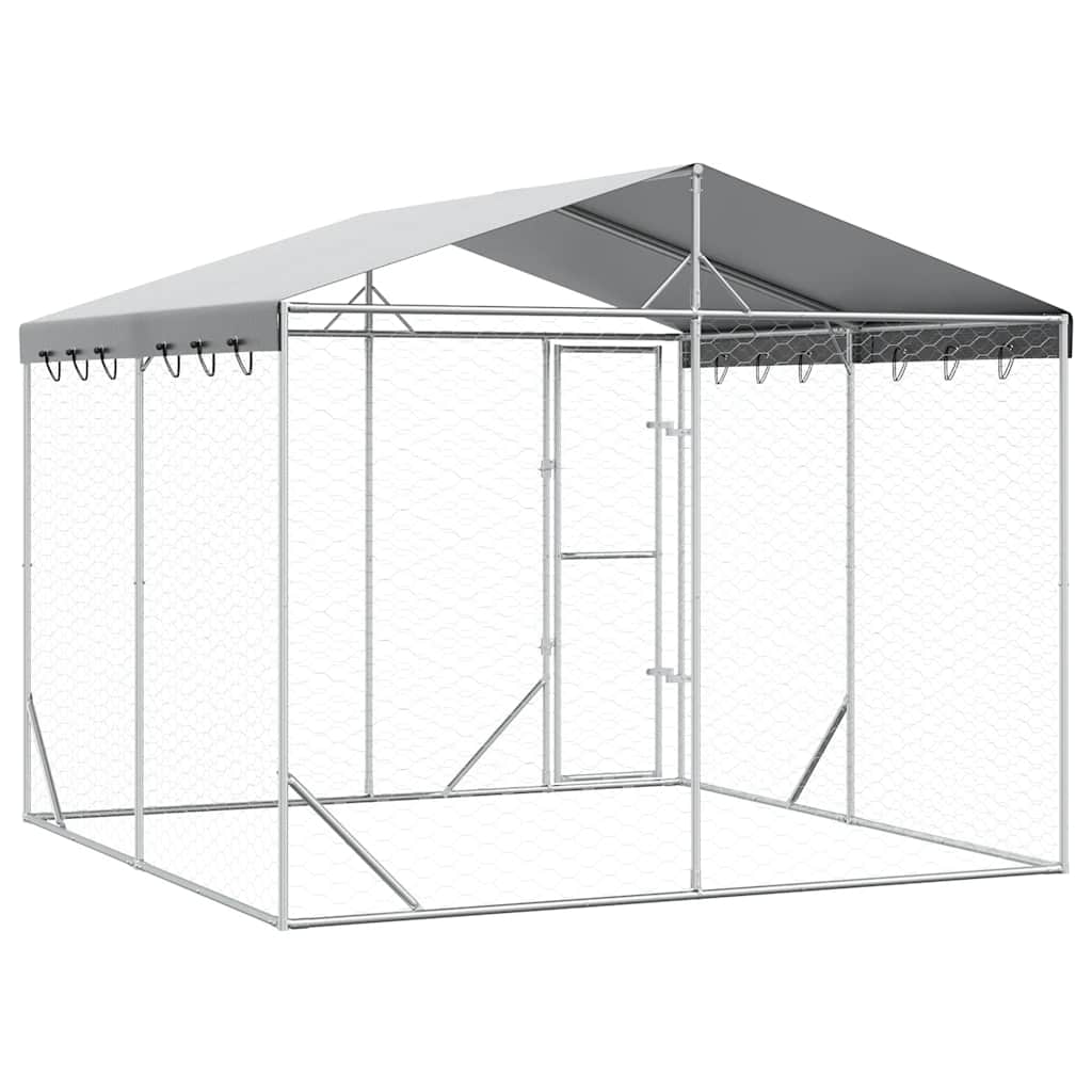 Large Outdoor Dog Kennel Galvanised Steel 3x3m | HomeAndLiving