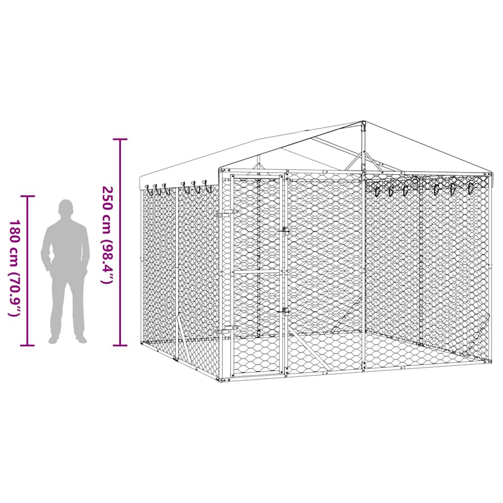 Large Outdoor Dog Kennel Galvanised Steel 3x3m | HomeAndLiving