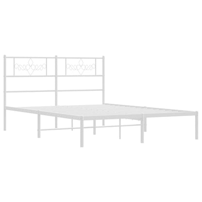 Metal Bed Frame with Headboard-White Queen