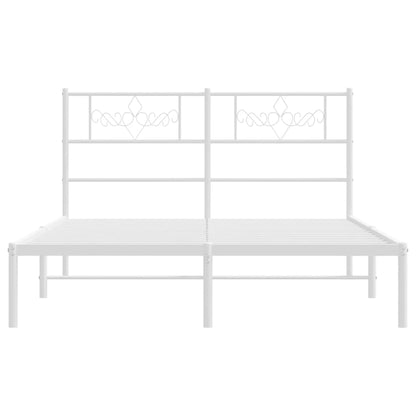 Metal Bed Frame with Headboard-White Queen