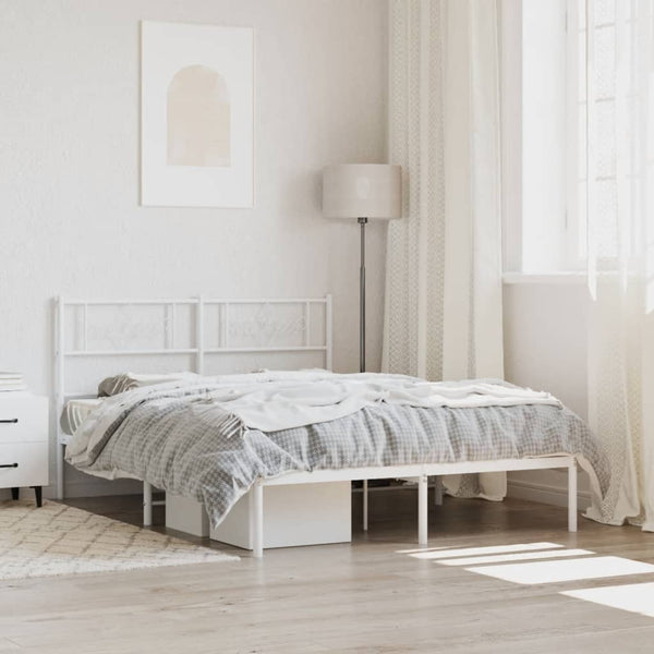  Metal Bed Frame with Headboard-White