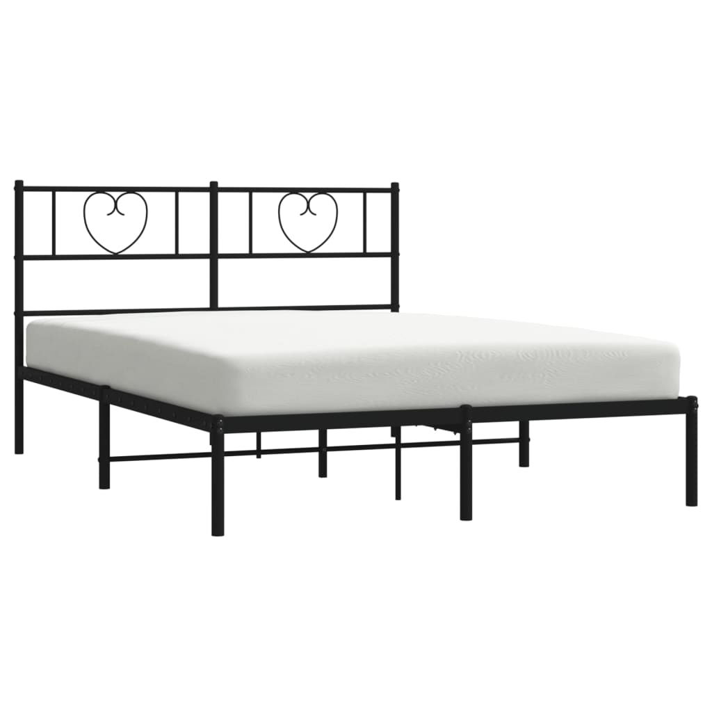 Metal Bed Frame with Headboard-Black Queen