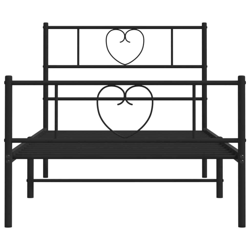 Modern Slumber: Black Metal Bed Frame with Headboard and Footboard