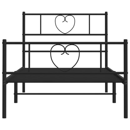 Modern Slumber: Black Metal Bed Frame with Headboard and Footboard