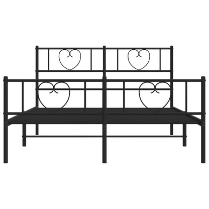 Metal Bed Frame with Headboard and Footboard-Black Queen