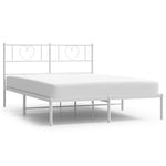 Metal Bed Frame with Headboard - White