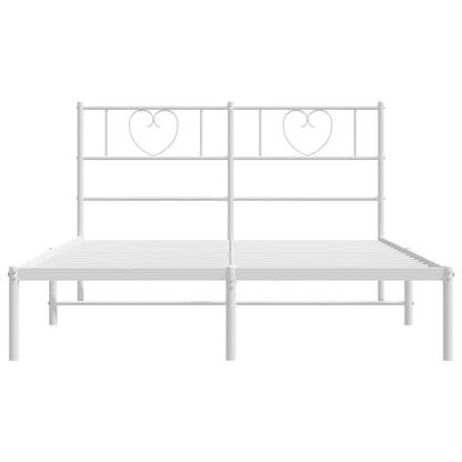 Metal Bed Frame with Headboard - White Queen Size