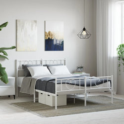 Metal Bed Frame with Headboard and Footboard-White Queen