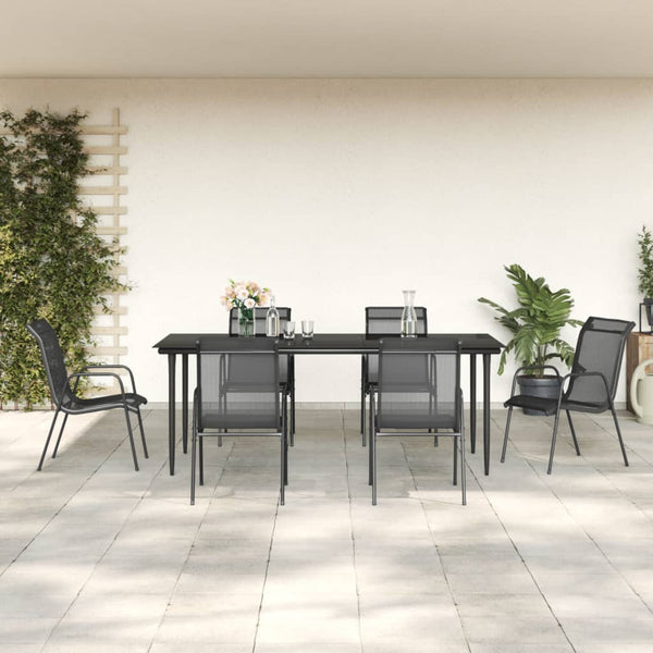  Sleek Steel Dining Ensemble: 7-Piece Garden Dining Set in Stylish Black with Textilene