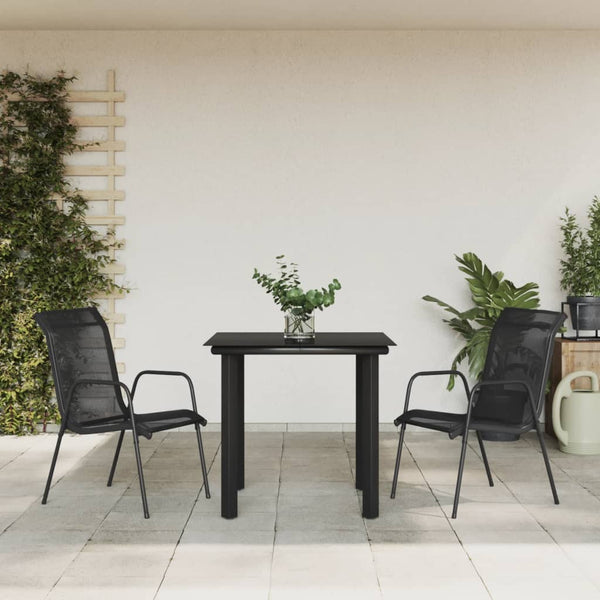 3 Piece Garden Dining Set Black Steel and Textilene
