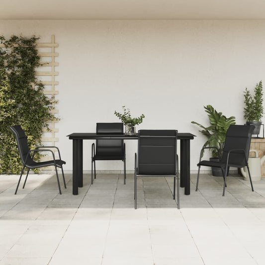 5 Pcs Garden Dining Set Black Steel and Textilene