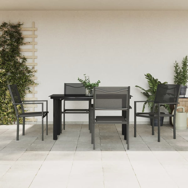  5-Piece Garden Dining Set Black Steel and Textilene