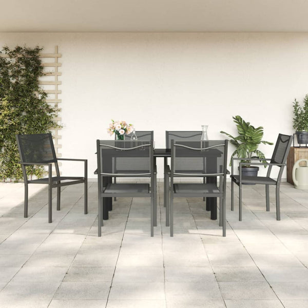  7-Piece Garden Dining Set Black Steel and Textilene