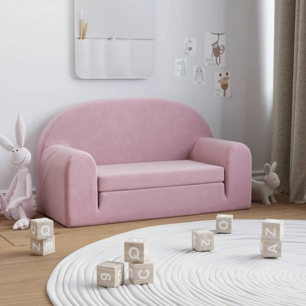  Kids Sofa Bed 2-Seater Pink Plush | HomeAndLiving