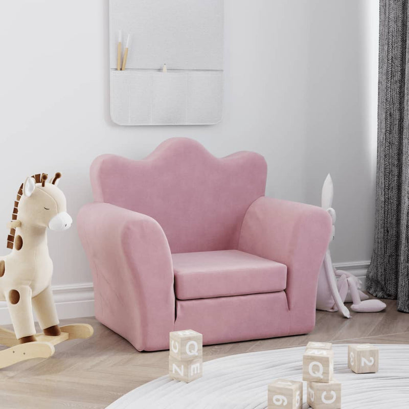 Kids Sofa Bed Pink Plush Toddler Chair | HomeAndLiving