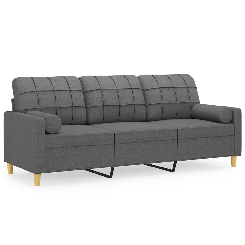3-Seater Sofa with Throw Pillows Dark Grey Fabric