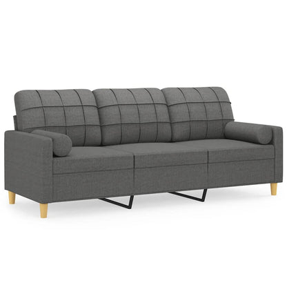 3-Seater Sofa with Throw Pillows Dark Grey Fabric
