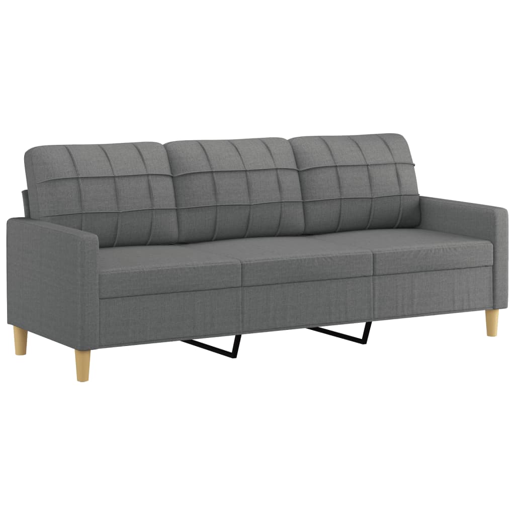 3-Seater Sofa with Throw Pillows Dark Grey Fabric