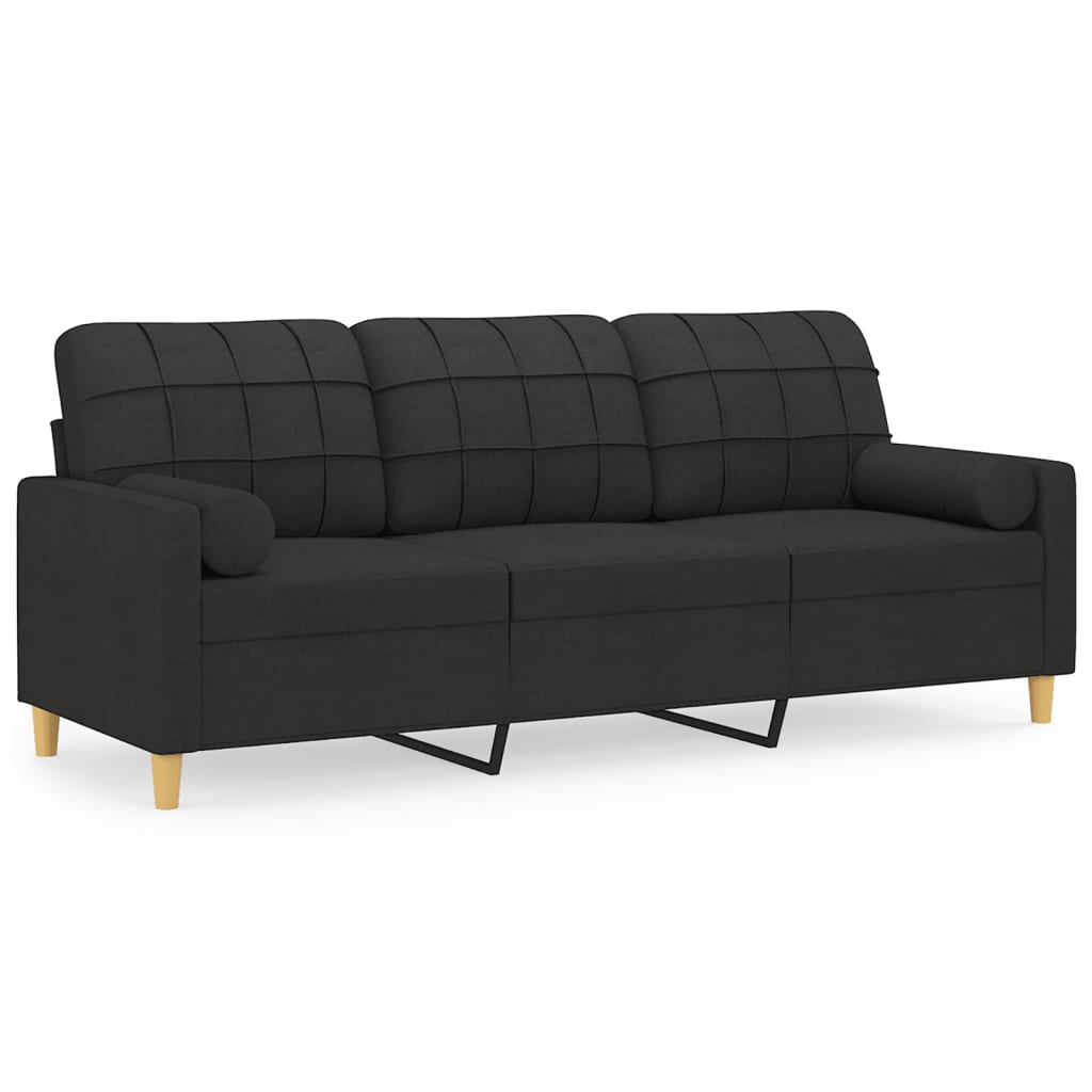 3-Seater Sofa with Throw Pillows Dark Grey Fabric