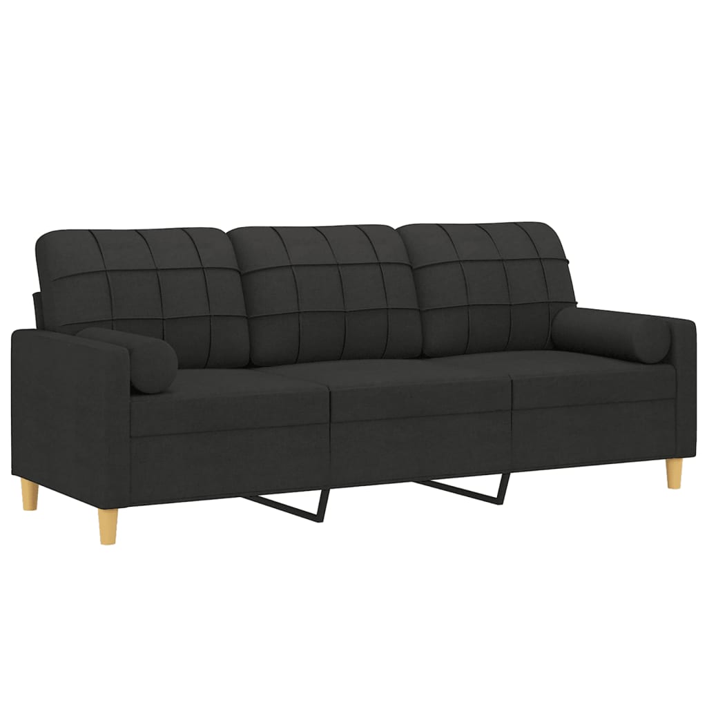3-Seater Sofa with Throw Pillows Dark Grey Fabric