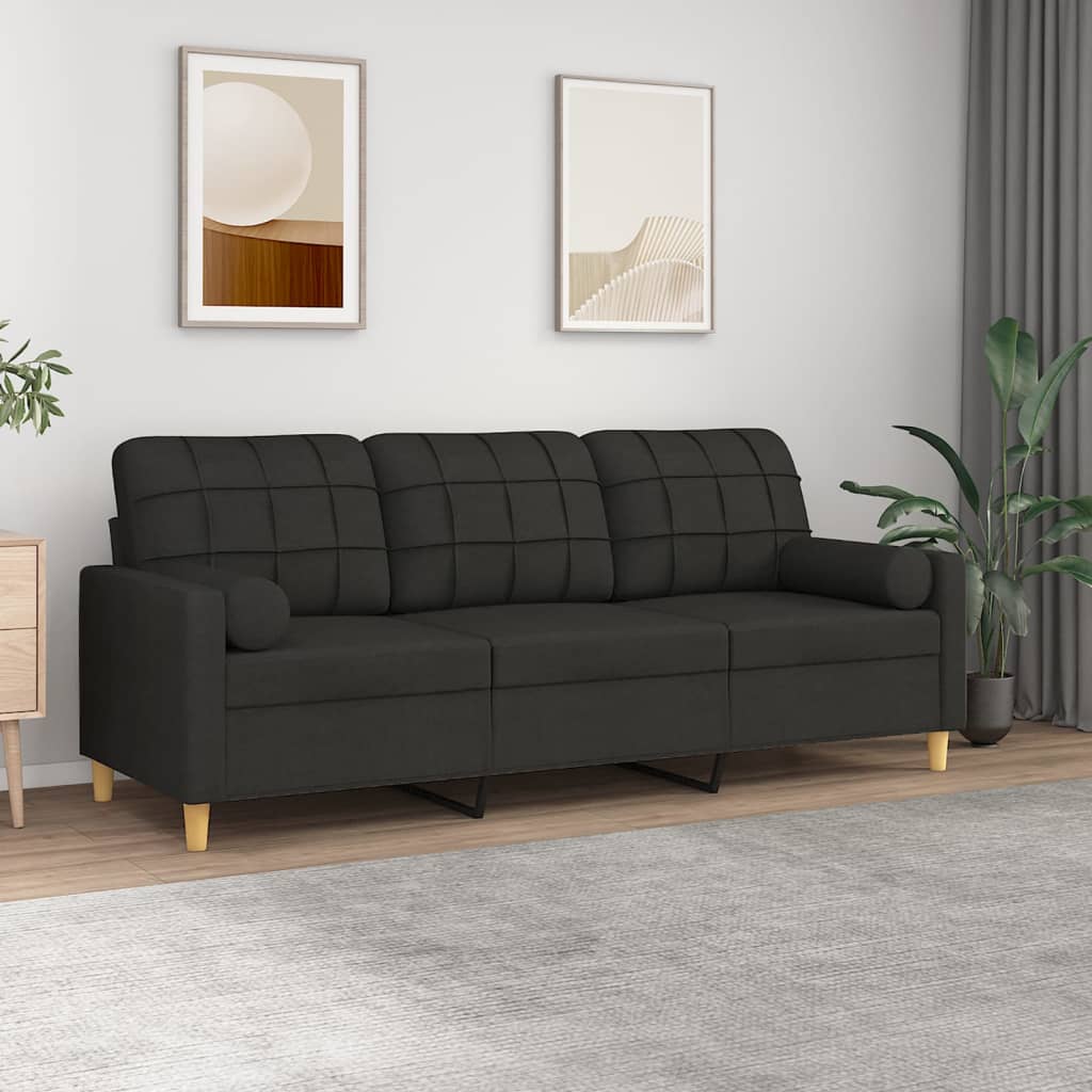 3-Seater Sofa with Throw Pillows Dark Grey Fabric