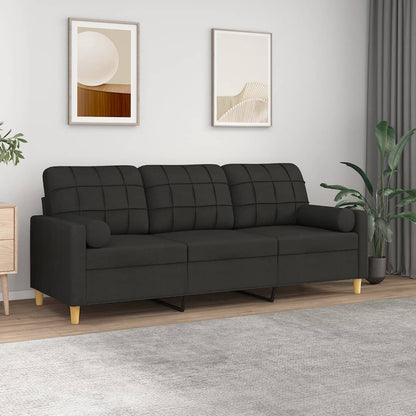 3-Seater Sofa with Throw Pillows Dark Grey Fabric