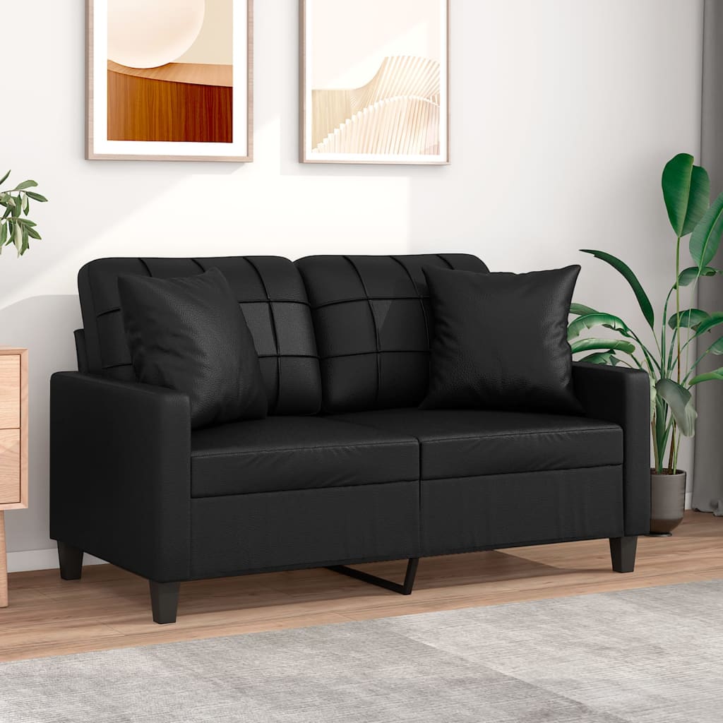 2-Seater Sofa with Throw Pillows Cappuccino Faux Leather