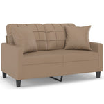 2-Seater Sofa with Throw Pillows Cappuccino Faux Leather