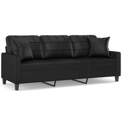 3-Seater Sofa with Throw Pillows Black
