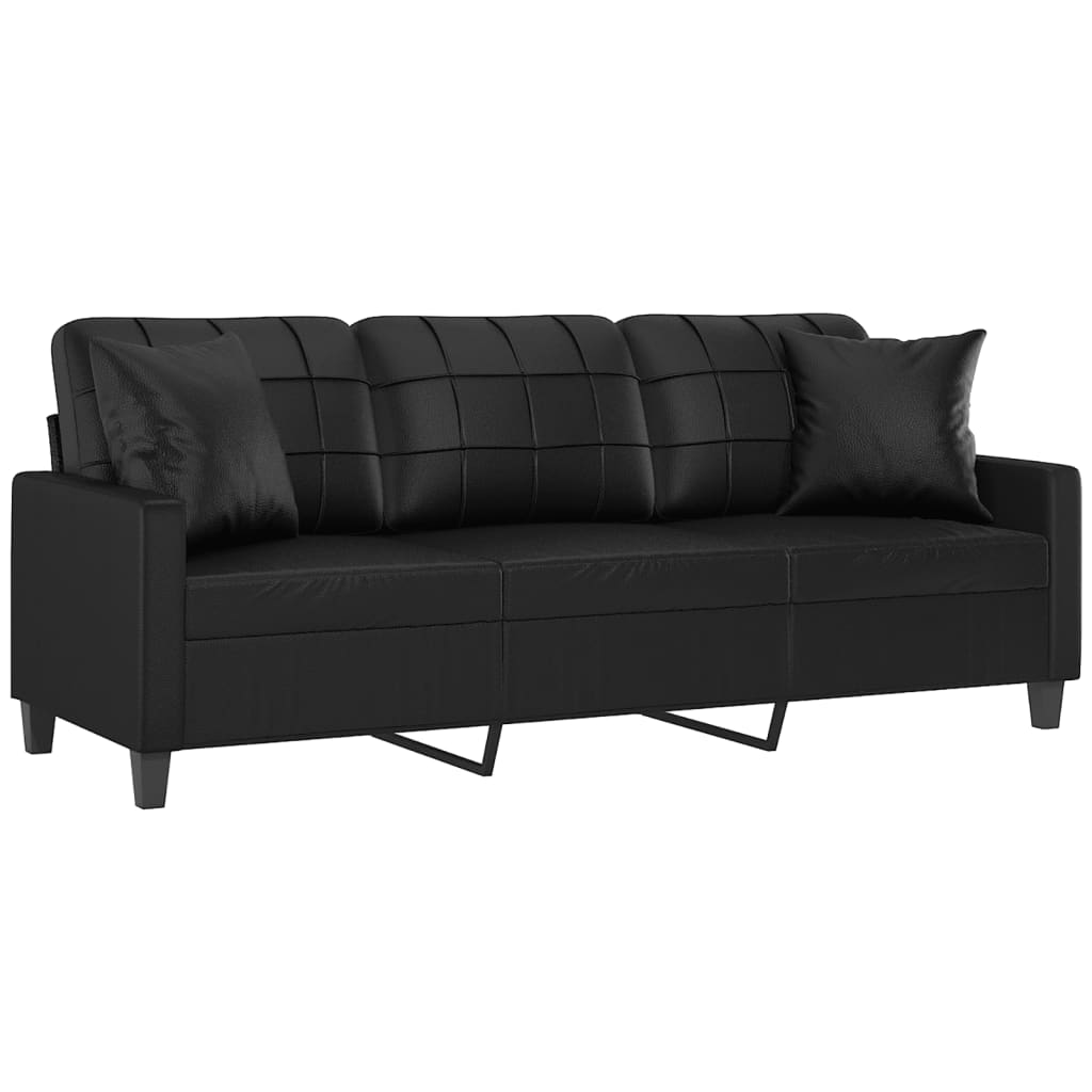 3-Seater Sofa with Throw Pillows Black