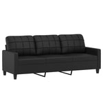 3-Seater Sofa with Throw Pillows Black Faux Leather
