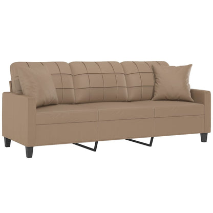 3-Seater Sofa with Throw Pillows Cappuccino Faux Leather