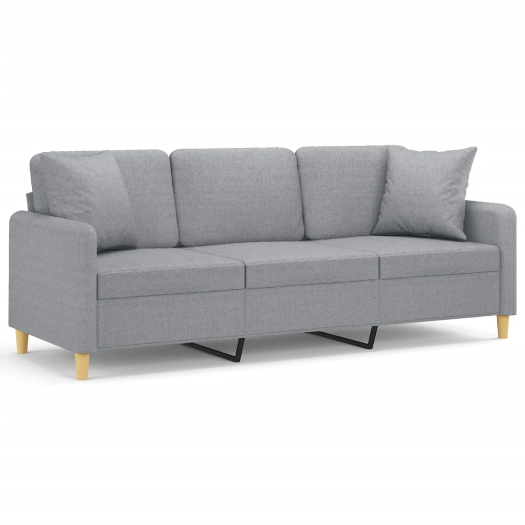 3-Seater Sofa with Throw Pillows Light Grey