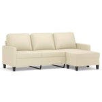 3-Seater Sofa with Footstool Cream Faux Leather