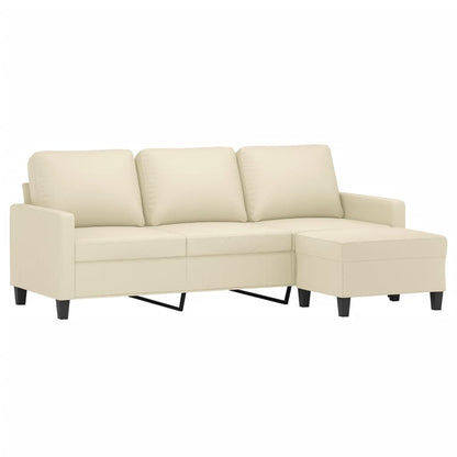 3-Seater Sofa with Footstool Cream Faux Leather
