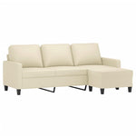 3-Seater Sofa with Footstool Cream Faux Leather