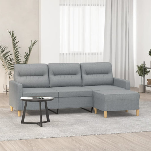 3-Seater Sofa with Footstool Light Grey