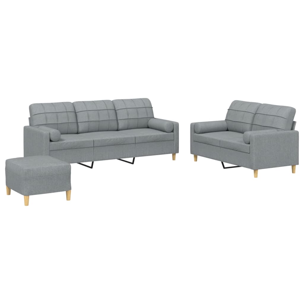 3 Piece Sofa Set with Pillows Light Grey Fabric