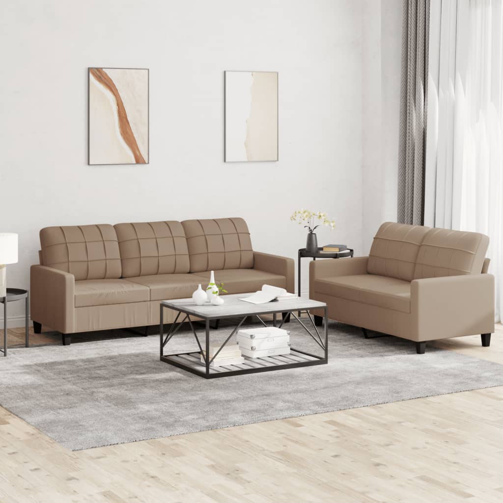3 Piece Sofa Set with Cushions Black Faux Leather